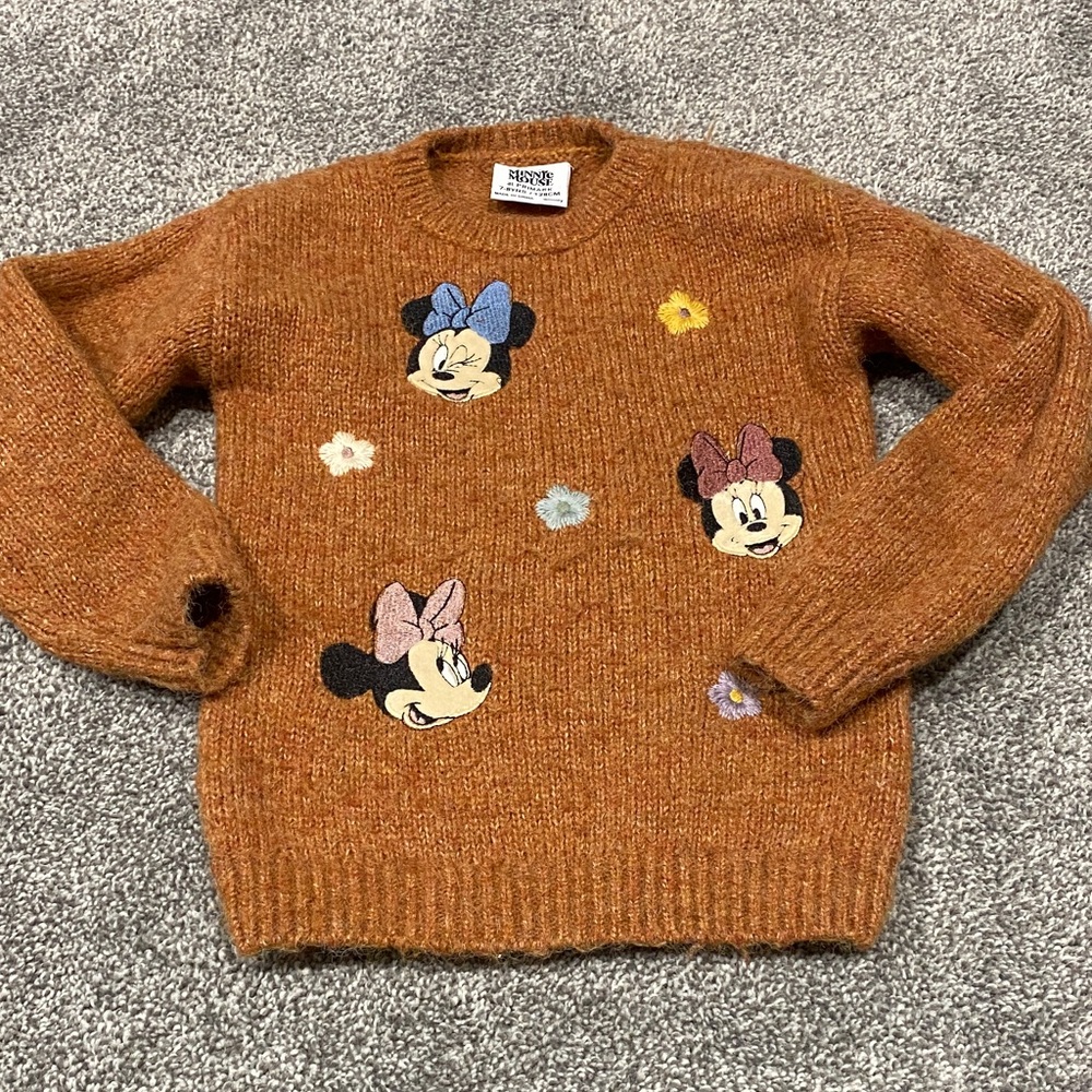 Disney Kids Sweater with Minnie Mouse and Floral Design - Brown
